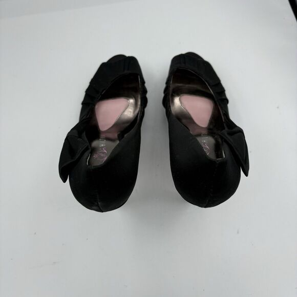 Paris Hilton High Heels Pumps Womens Size 9 Regal Black Peep Toe Bows Ruffles C2 - Picture 6 of 10